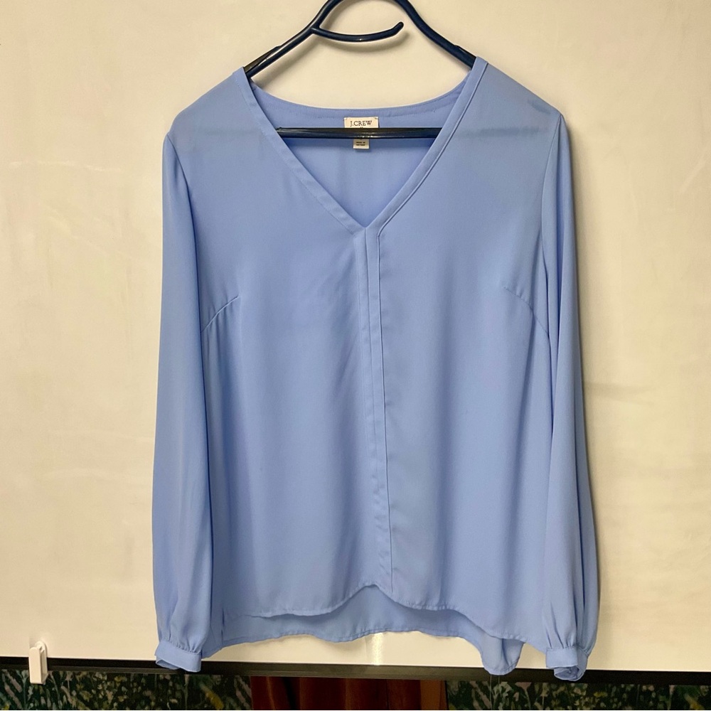 J.Crew Soft Blue V-Neck Blouse | Long Sleeve Work Top | Size L